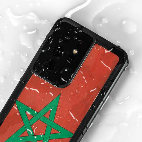 Morocco Flag Distressed Galaxy S24 Ultra Waterproof Case